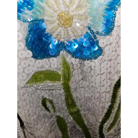 Quacker Factory Vest Flowers Butterflies White Sequin Size Medium - Picture 4 of 9